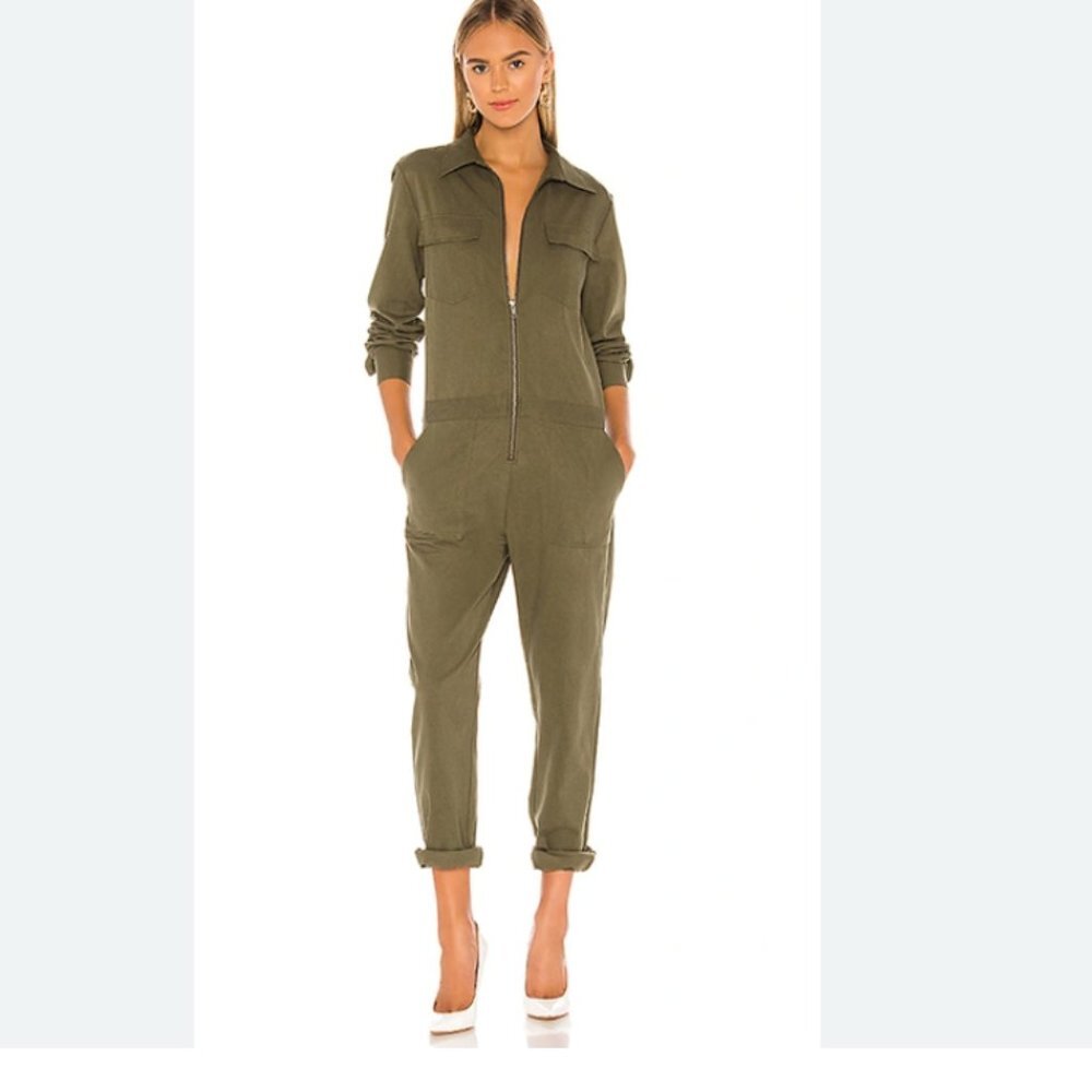 Bobi Black Utility Twill Jumpsuit In Army Green